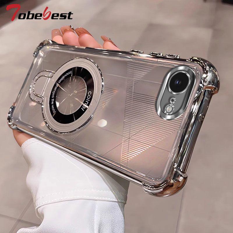 Shockproof Plating Magnetic Bracket Magsafe Case For iphone 16E 2025 16 15 14 13 12 11 Pro Max Silicone Cover