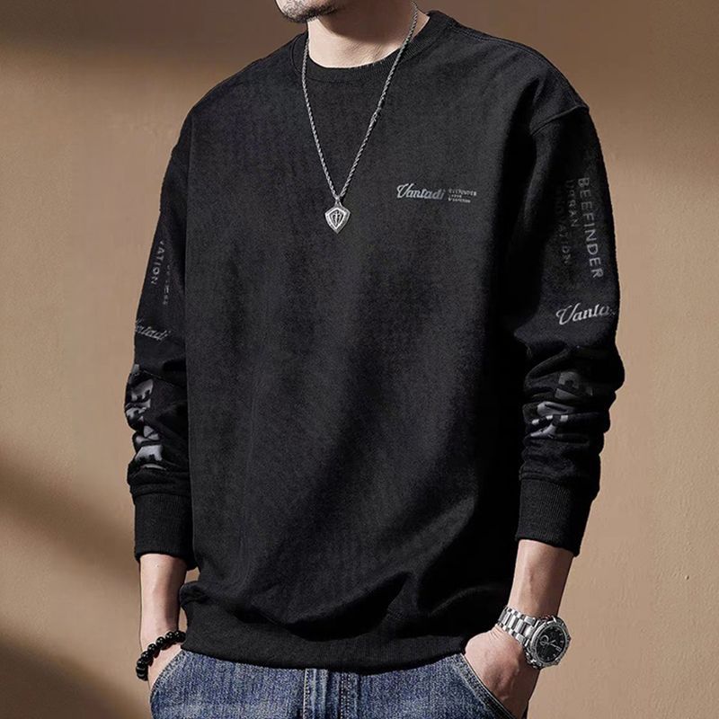 Heavy Men's Long-sleeved Sweatshirt Autumn New American Retro Round Neck Top Loose Casual T-shirt
