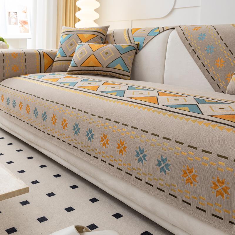 Bohemian Style Sofa Mat, All-season Universal, Anti Slip, Scratch Resistant, Pet Friendly 1/2/3/4 Sofa Protective Cover