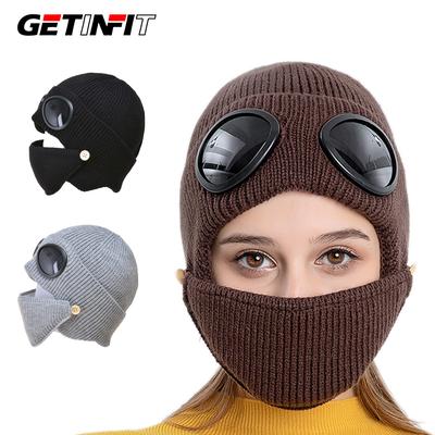 Getinif 1Pcs Winter Warm Pilot Ear Protection Hat Windproof Cold Proof Thickened Knitted Hat For Women With Mask Knitted Hat