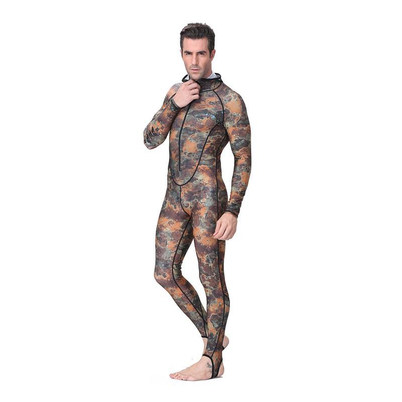 Mens Camo Rash Guard Full Body UV Protection Dive Suit With Hood Surfing Snorkeling Swimming Water Sports