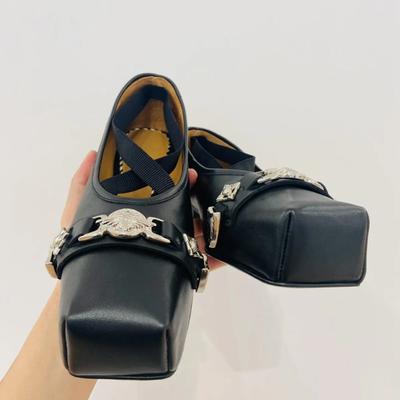 Fashion Spring 2025 Sheepskin Square Head Shallow Mouth Metal Mary Jane Single Shoes Women's Japanese Ballet Shoes