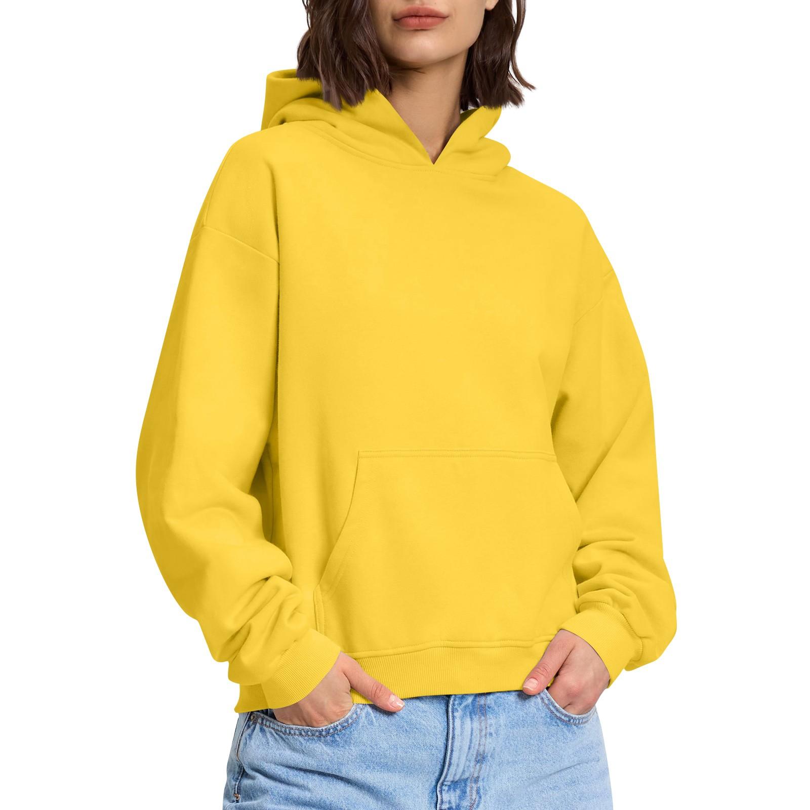

Женская модная повседневная толстовка с длинными рукавами и круглым вырезом с капюшоном, однотонная толстовка с прошитой нитью XL жёлтый