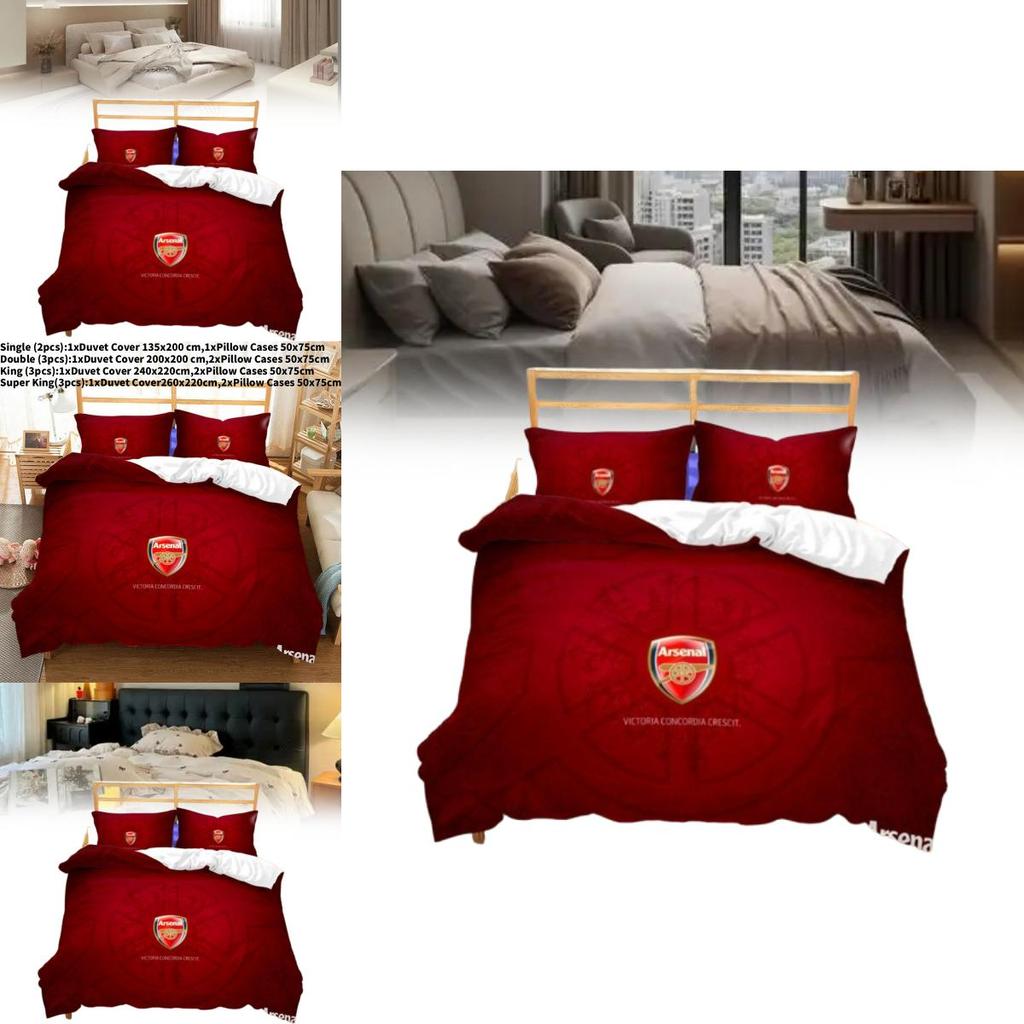 Arsenal Pattern Digital Print Bedding Threepiece Set With Brushed Fabric For Modern Childs Room