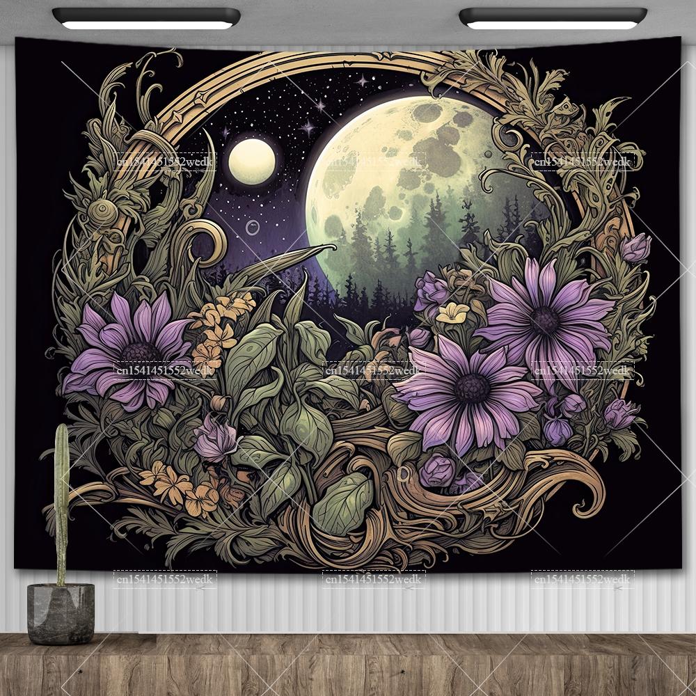 Tarot Tapestry Nordic Flower Series Room Background Cloth Moon Phase Wall Hanging Tapestries Living Room Bedroom Altar Cloths