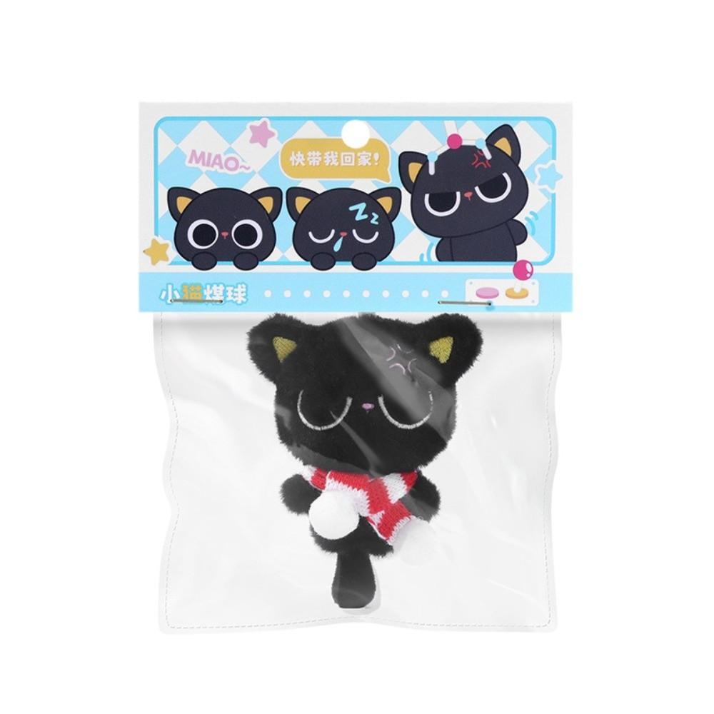 Soft Black Cat Plush Keychain Stripe Scarf Bag Charms New Car Key Ring  School Bag Decoration