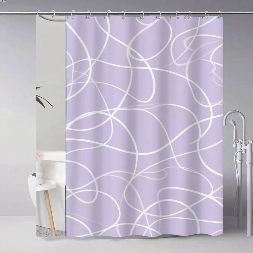 Soft Curvy Line Geometric Minimalist Patterns Shower Curtain, Bathroom Decorative Shower Curtain, Waterproof Curtain With Hooks