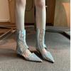 Ladies Shoes on Sale 2024 Fashion Sleeve Women's Boots Summer Autumn Pointed Toe Solid Sexy Dress Stilettos or Thin Heels Boots