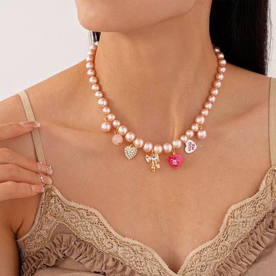 Süße Diamant-Liebes-Schleife Imitation Perlen Choker-Halskette niedlich Internet-Berühmtheit Halsketten für das Schlüsselbein