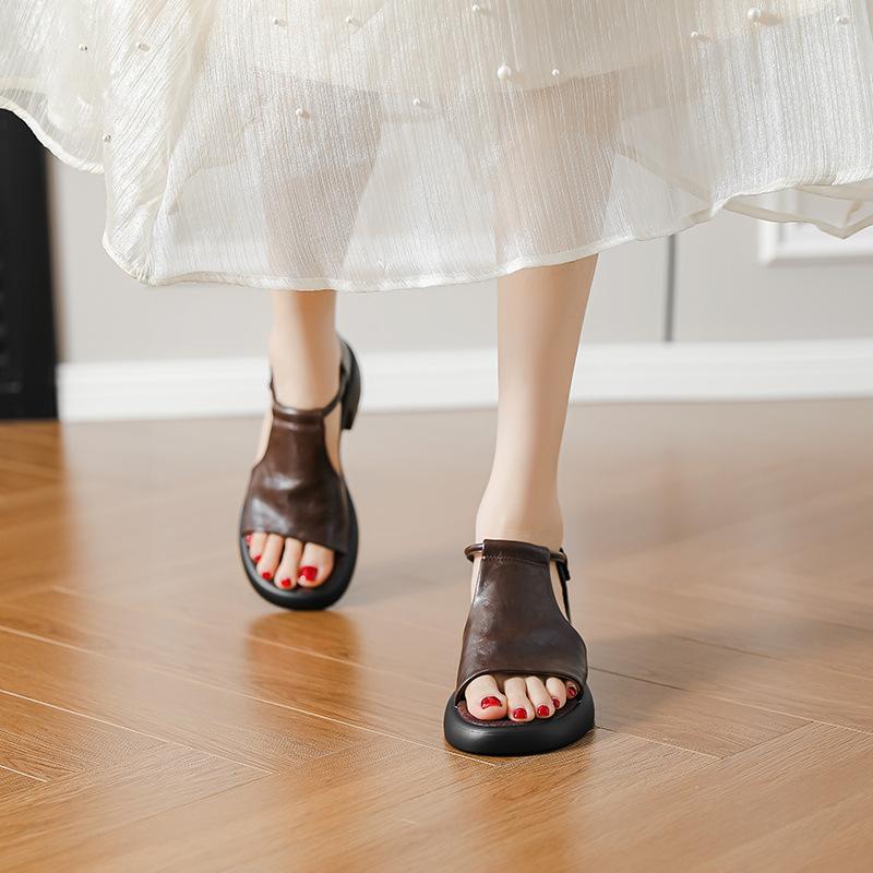 Spot!~~ Retro thick high-heeled open-toed sandals women's summer 2025 new small outer wear with skirt cool slippers