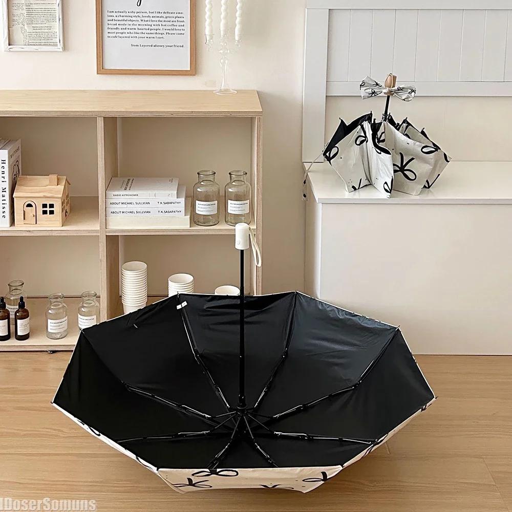 New INS Bow-knot Vinyl Sun Umbrella Sun and UV Portable Compact Exquisite Rain Shine Luxury Women Foldable Protection Parasol