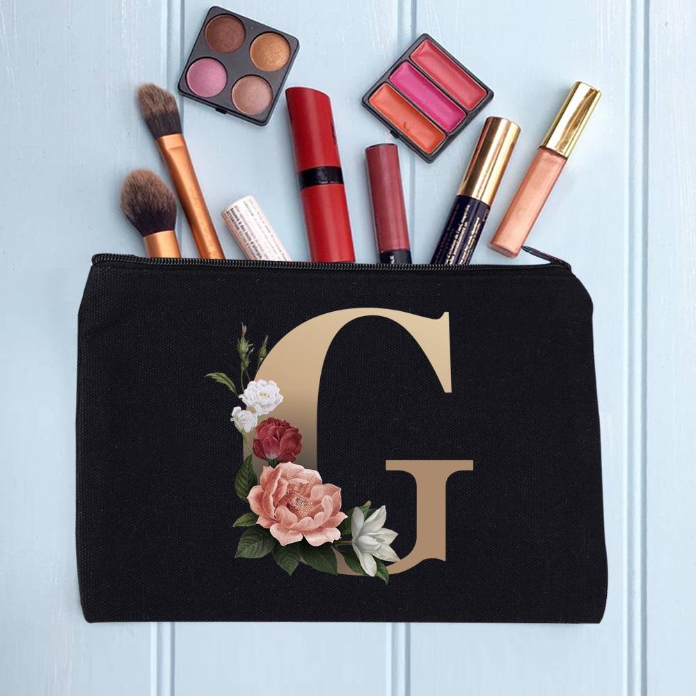 Damen Kosmetiktasche Make-up Tasche Weiblich Initialen Namensbuchstaben Muster Lippenstift Taschen Handtaschen Reißverschluss Federmäppchen für das Büro