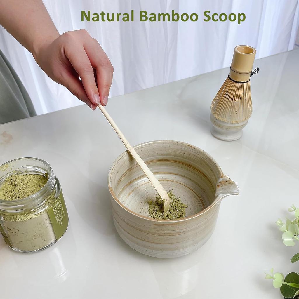 4pcs Matcha Set, Japanese Matcha Kit, Matcha Whisk Set with 17oz Matcha Bowl with Spout, Whisk Holder & Bamboo Scoop, Matcha Tea Set, Matcha Starter