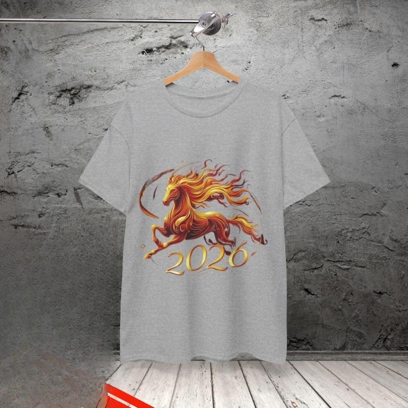 2026 Lunar New Year Chinese Zodiac Crewneck Tee Horse Fire Unisex Printed Tshirt Tops Casual Style Fashion Cotton Shortsleev