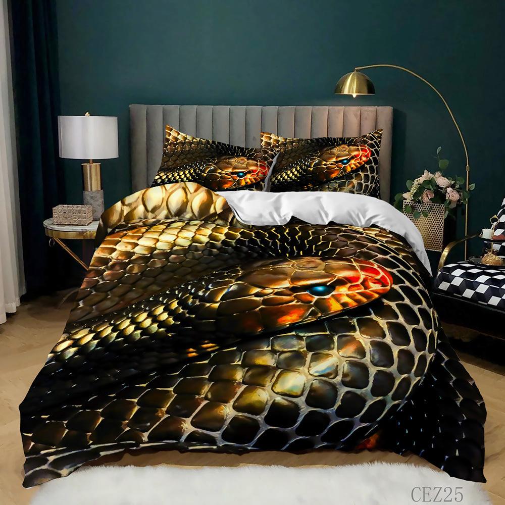 

Home Textiles Cobra Sheet Quilt Set Three-Piece 3D Digital Printing Kit 135 * 200 (two-piece set) 90g