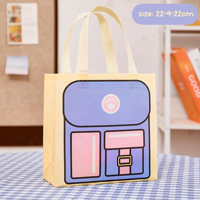 Dopamine Color Schoolbag Pattern Non-Woven Packaging Bag With Handle Candy Snack Food Book Clothes Storage Bag Student Supplies