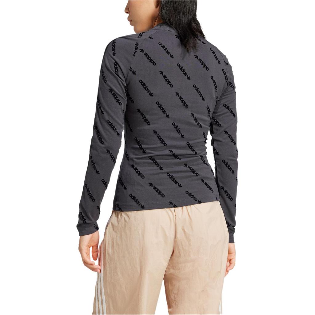 adidas Originals Long Sleeve Top Letter Print Sports Slim Fit T-Shirt Women Tops Carbon-Black JE8355