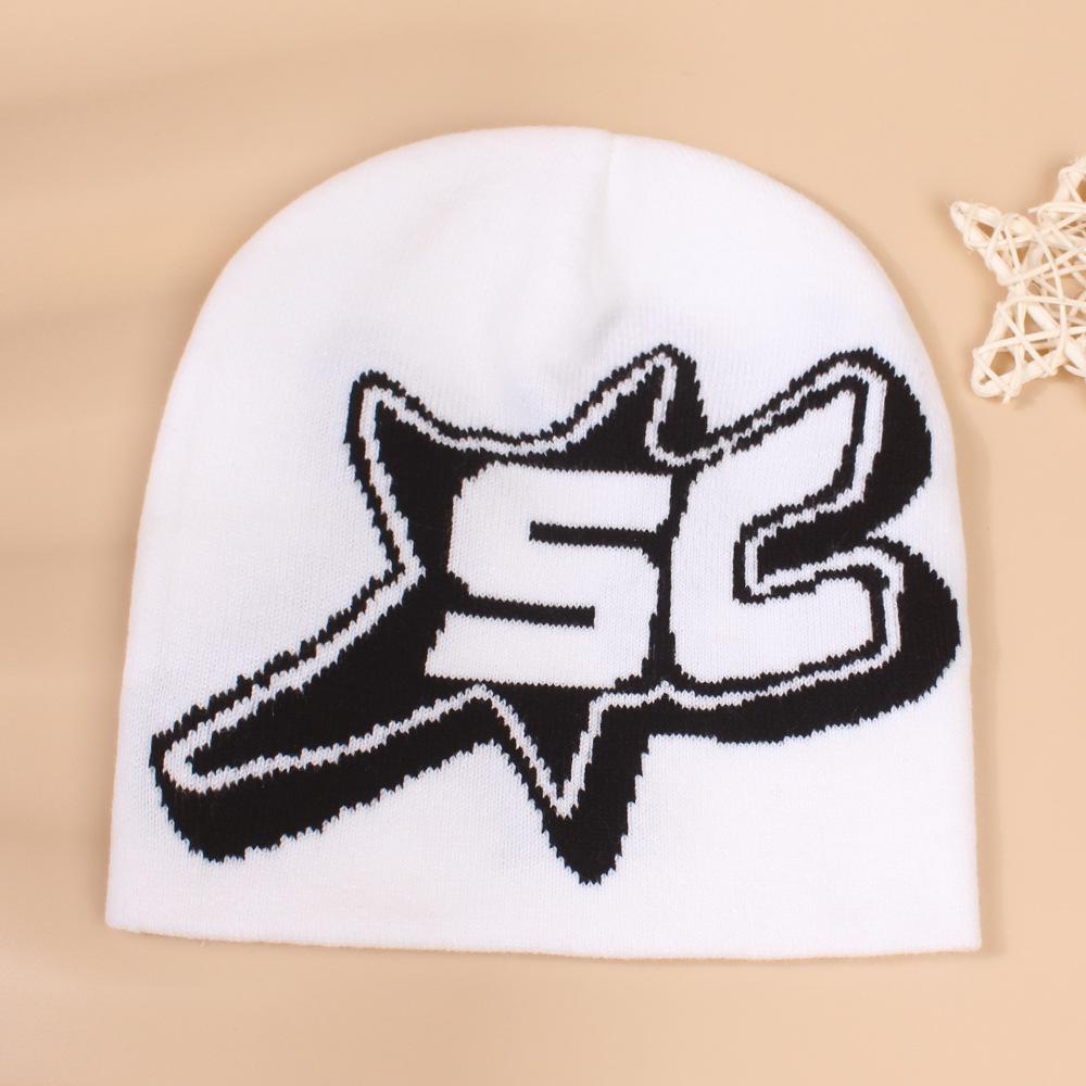 Hat Hip Hop Style Letters Unisex Warm No Brim Solid Color Knit Hatsbeanie