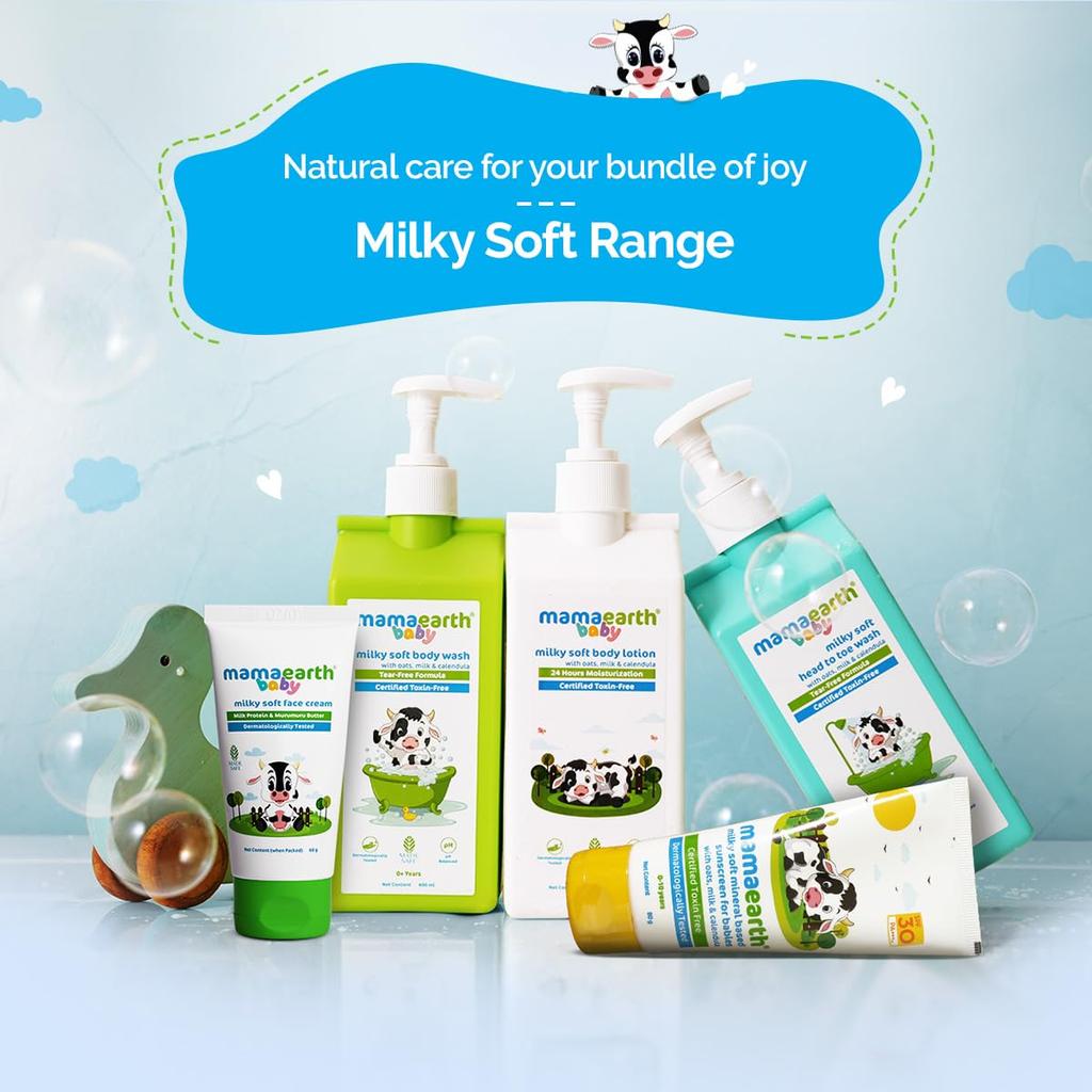Mamaearth Milky Soft Baby Face Cream For Dry Sensitive Skin With Milk Protein & Shea Butter 60g | Gentle Moisturizer For Babies