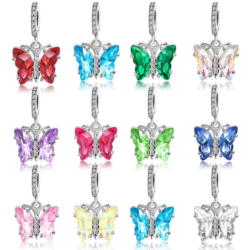 Sparkling Copper Colorful Murano Glass Butterfly Charm Compatible With Authentic Bracelets Women Authentic Necklaces Fine Jewellery