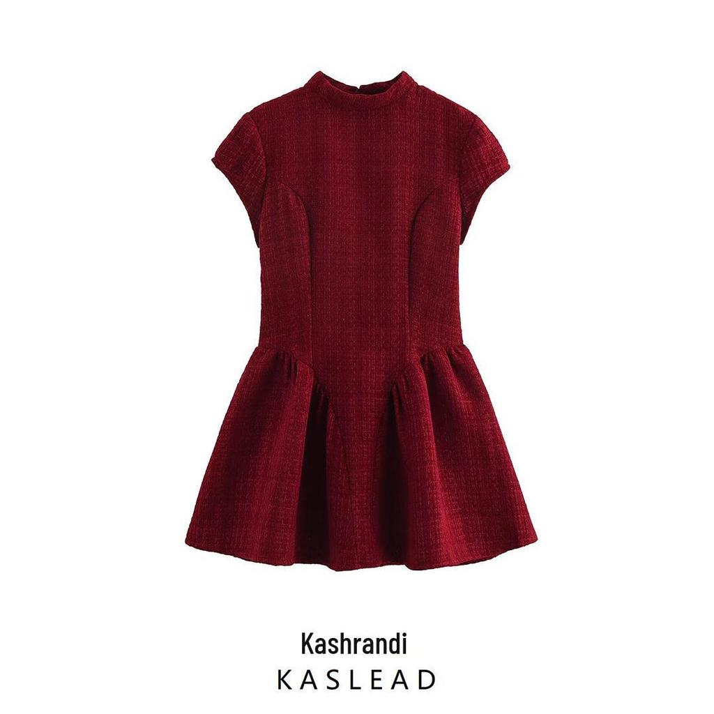 2025 Spring Women's European & American Tweed Backless Waist-Hugging Dress