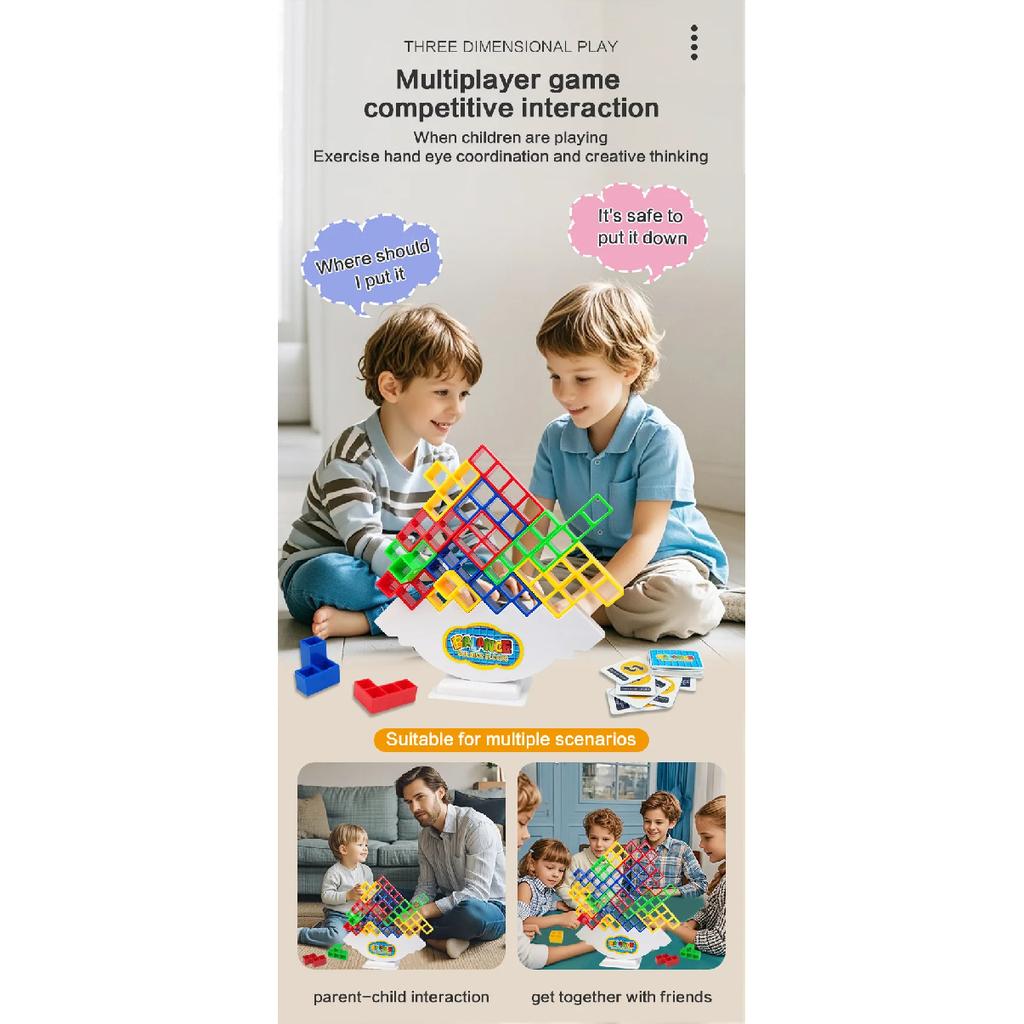 48PCS Tetra Tower Building Blocks Balance Stacking Games Toys for Kids Adults Friends Classroom Family Board Game and Fun Party