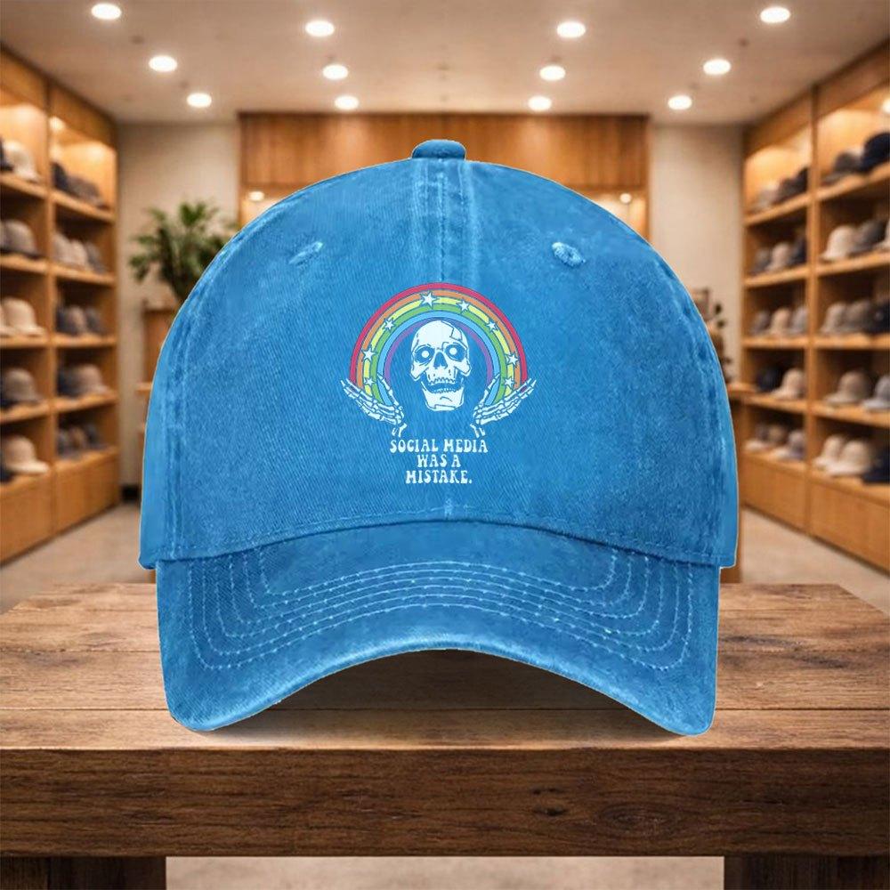 Rainbow Skull Baseball Cap Unisex Adjustable Casual Hat for Vacation Travel Street Style