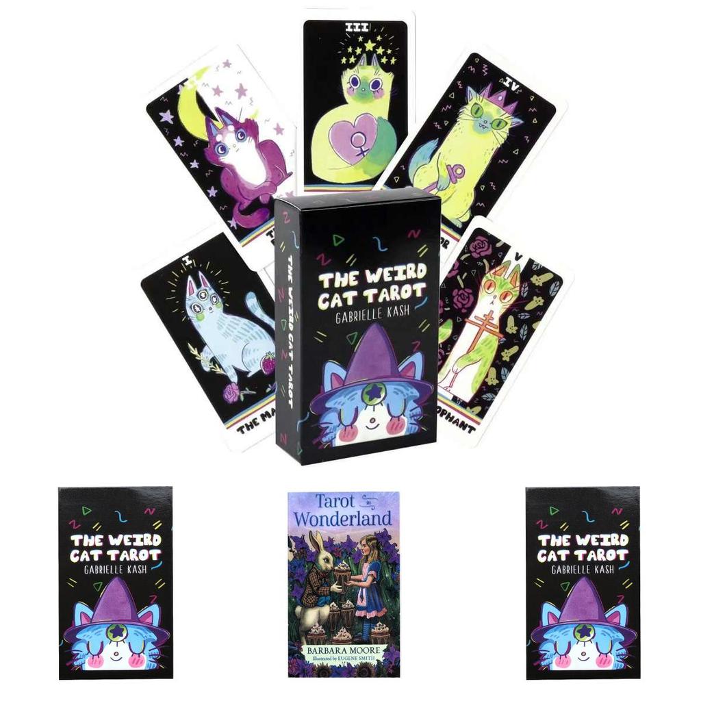 The Weird Cat Tarot In Wonderland Cards Set With Colorful Box For Divination And Entertainment