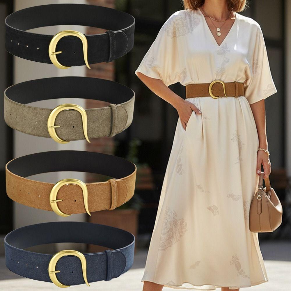 Vintage Pin Buckle Retro Suede Leather Belt Luxury Design Versatile Women Waist Belt Wide Waistband Jeans Decoration