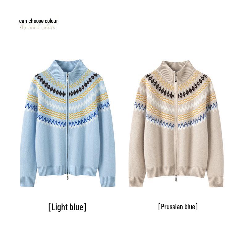 Damen Kaschmir Fair Isle Strickjacke, Verdickter Jacquard Farbblock, Stil 2026