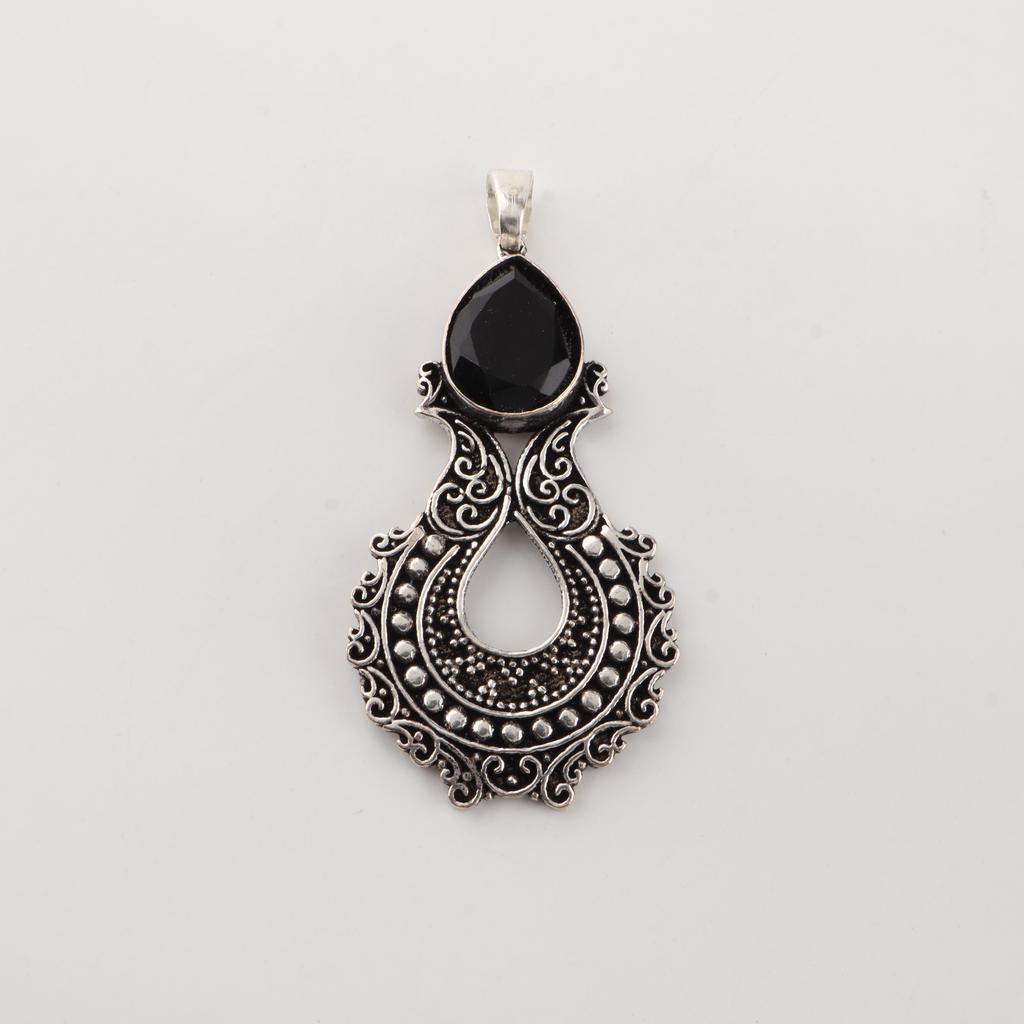 Black Onyx Gemstone 925 Sterling Silver Women Jewelry Elegant Pendant 1.8" For Thanksgiving/Anniversary Gift CP-45-18