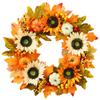 Harvest Wreath With Artificial Maple Leaves Pumpkin Sunflower Halloween Door Decor