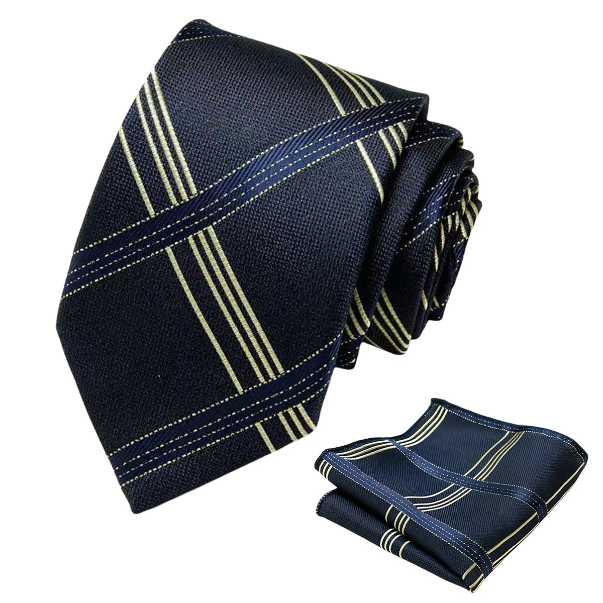 [BIIQAKOO] Men s Formal Tie Set (Tie Rubber Tie with Pocket Square) - Perfect for Weddings, Business, Funerals, and Other Formal Occasions. Plain