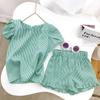 Girls Clothing Sets  Summer Kids Clothes Floral Chiffon Halter+ Embroidered Shorts Straw Children Clothing