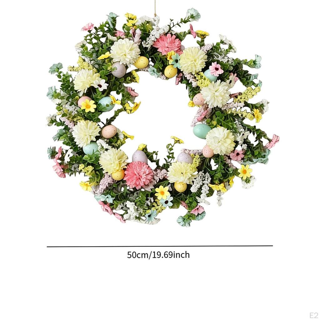 Easter Wreath with Colorful Eggs Artificial Flower Garland Compact Decoration for Farmhouse