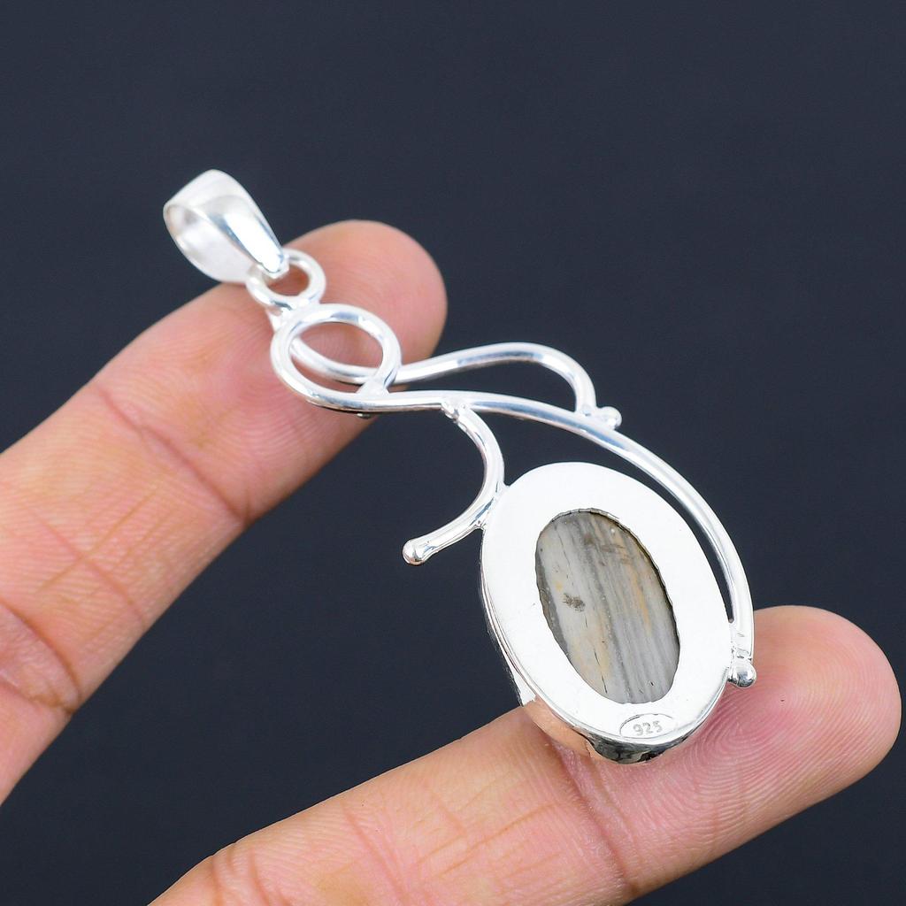 Natural Flint Stone Gemstone Jewelry 925 Sterling Silver Pendant For Women