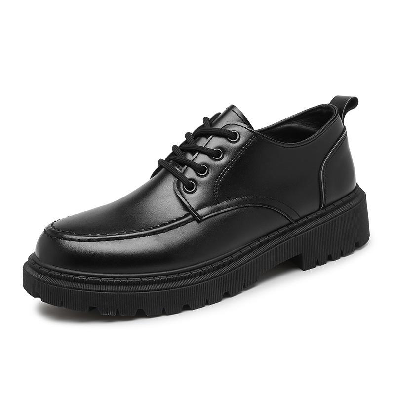 Japanese retro small leather shoes business casual work shoes trendy British black round head Martin shoes suit men's shoes increase height