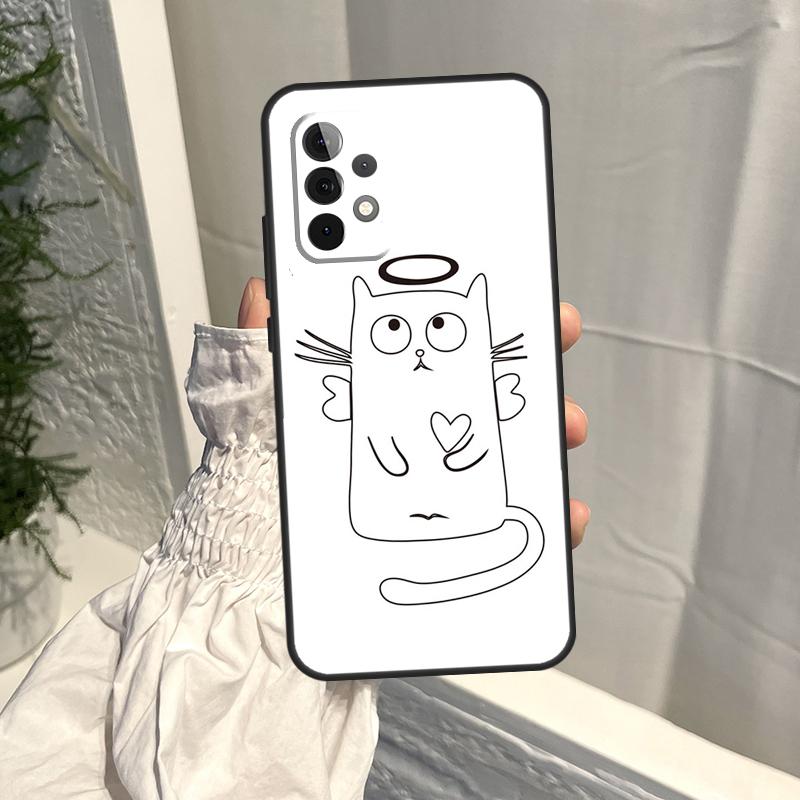 Funny Cute Cat Line Art Case For Samsung Galaxy A35 A55 A15 A34 A54 A14 A56 A52 A53 A16 A26 A36 A32 A12 A33 A13 A17