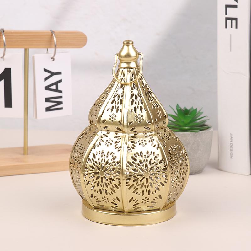 

1Pc Hollow Iron Gourd Candlestick Projection Atmosphere Ambient Garden Courtyard Decorative Light Home Ambient Ornament золотой