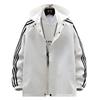 Men's Three-Stripe Hooded Windbreaker Jacket - Trendy High Street Casual Fashion for Spring and Autumn.