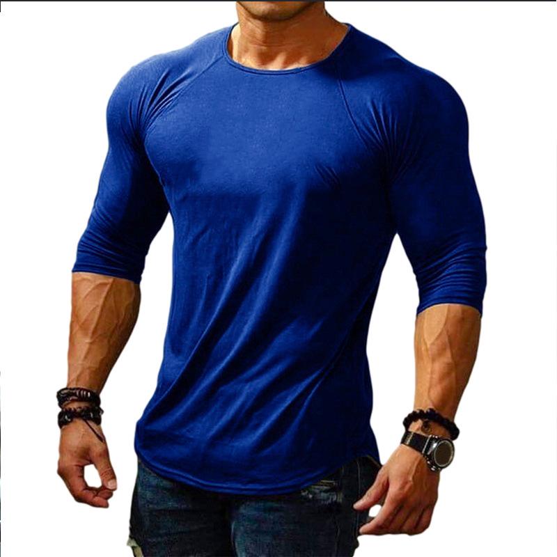 2025 Men's Long Sleeve Slim Fit Sports T-shirt - Round Neck, Plain Color, Popular Youth Design.