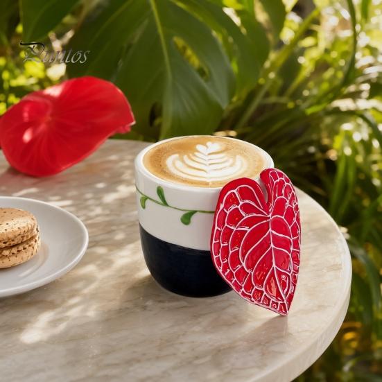 Tropical Leaf Handle Mug Ceramic Coffee with 3D Handle, 10oz Microwave Dishwasher Safe Tea Home Cup for Office, Creative Plant Lover Gift Birthday
