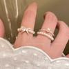 Bow Pearl Beaded Ring Women's Korean Ins Niche Design Index Finger Ring High-end Ring Jewelry