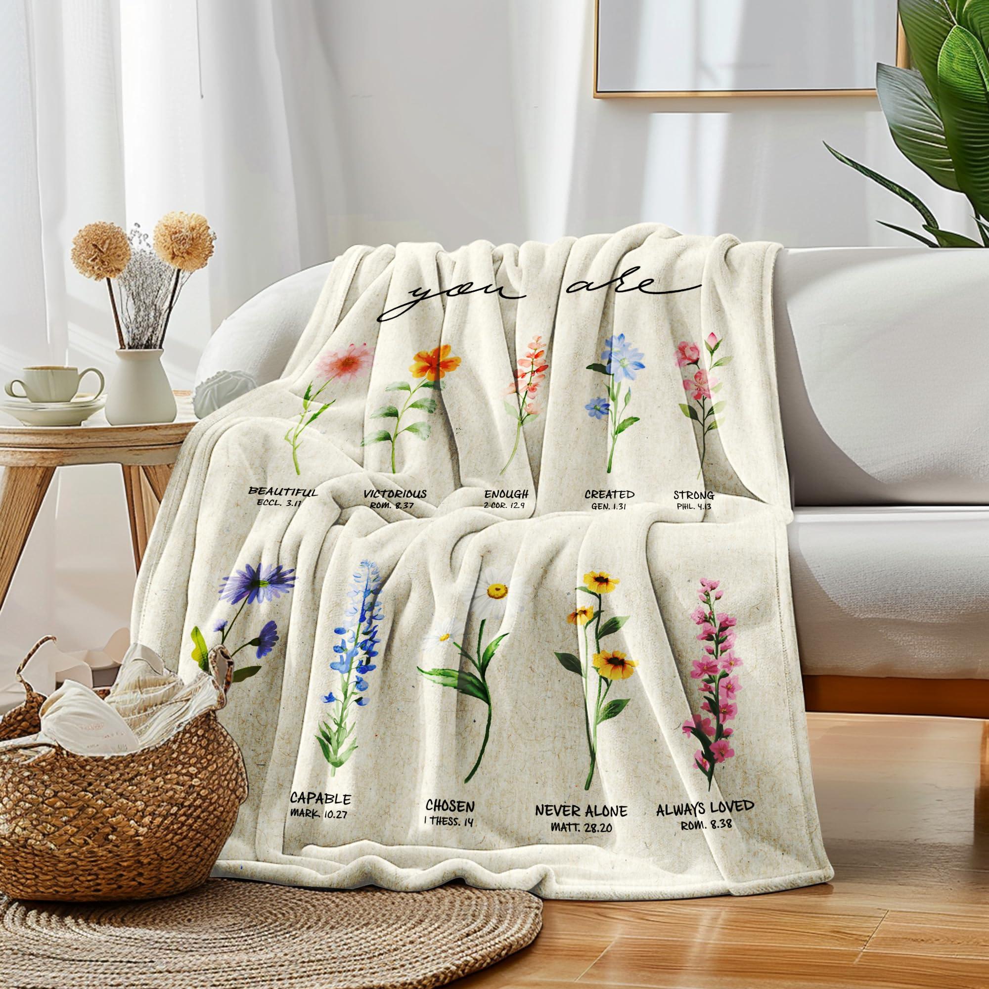 VIKAMA Floral Pattern Blanket Christian Women s Gift Inspirational Religious Gift Prayer Shawl Home Decor 75X95CM
