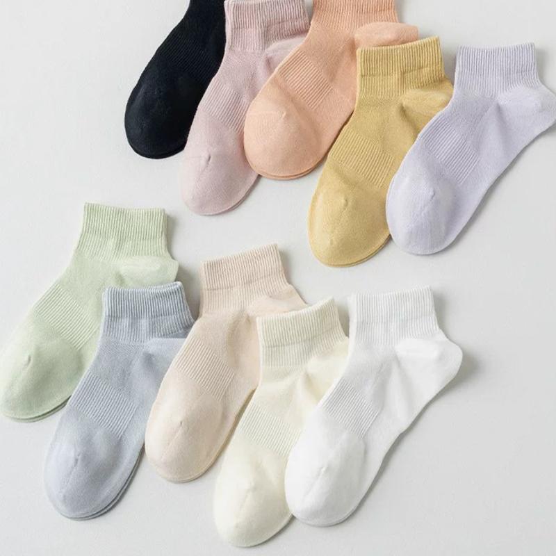 High Quality 5Pairs Women's Socks Combed Cotton Spring Summer New Solid Color Fashion Comfort Female Socks Woman Size EU34-39