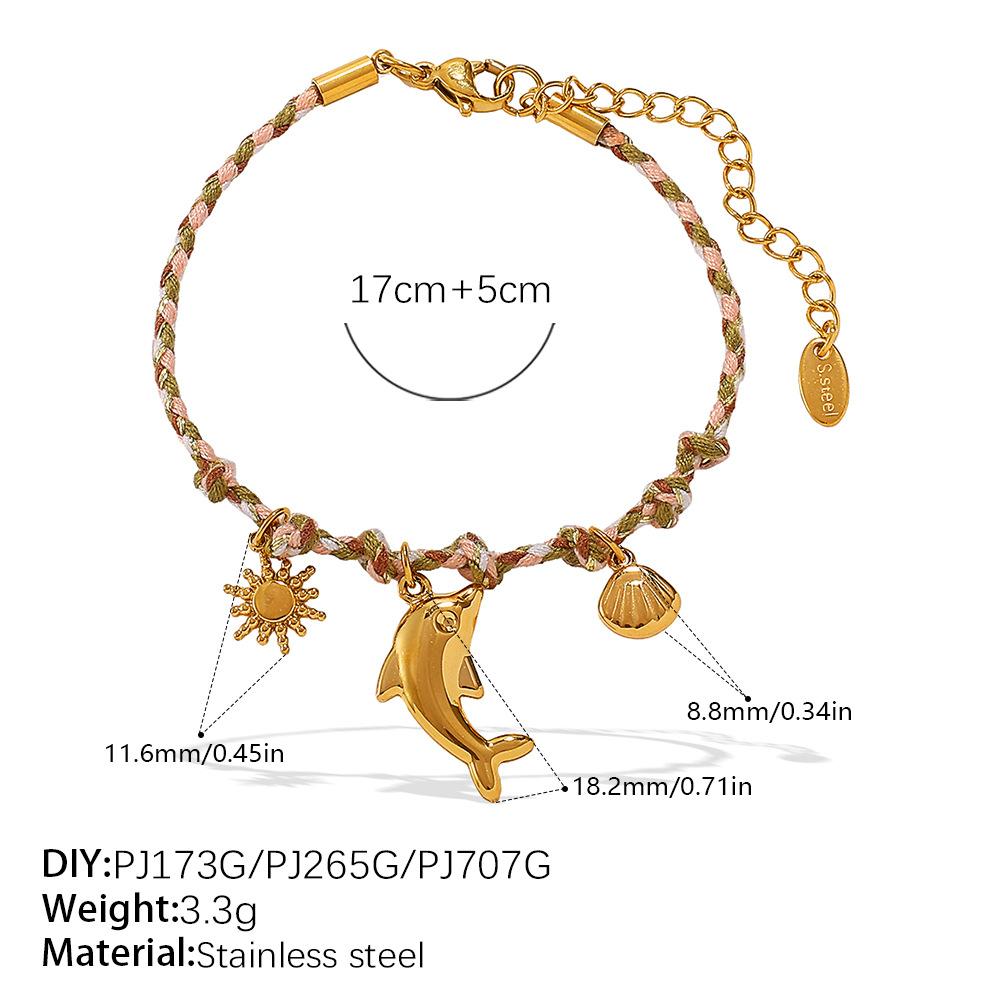 Vintage seaside style DIY freshwater pearl pendant bracelet stainless steel gold-plated ceramic pendant necklace female