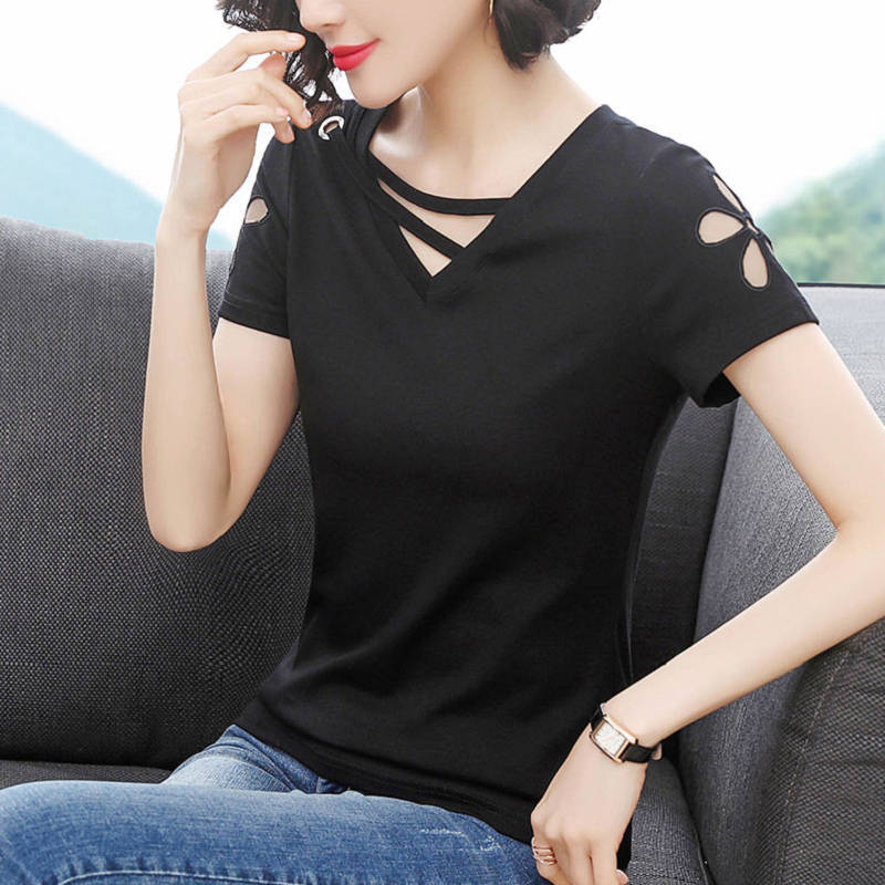 Women Summer Spring Blouses Shirts Lady Fashion Casual Short Sleeve O-Neck Solid Color T-shirt Blusas Tops
