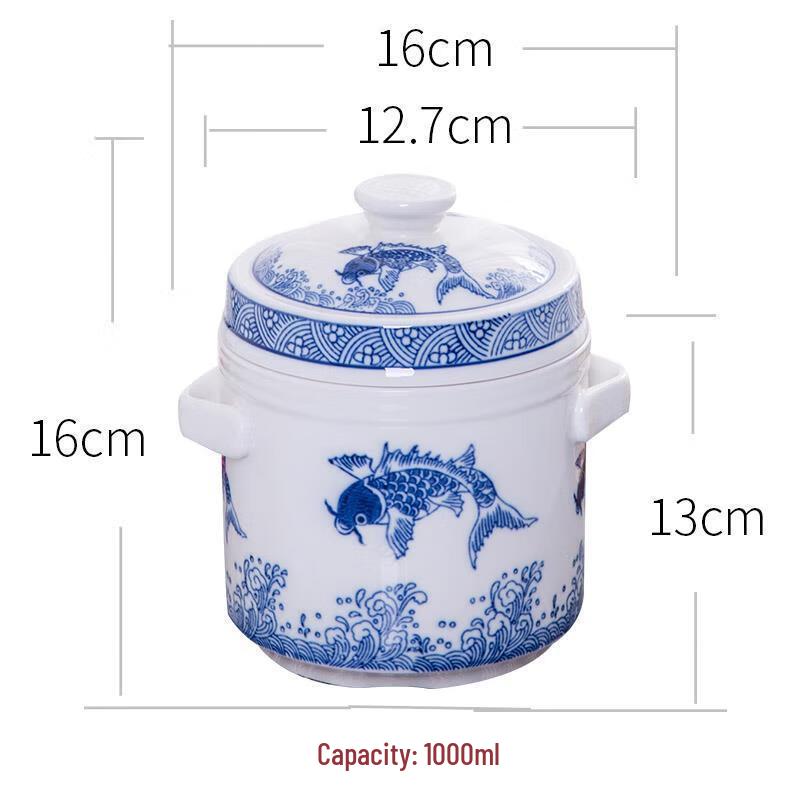 Wutuo Blue & White Ceramic Double-Lid Stew Pot