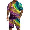 Men’s Short Sleeve Button Down Shirt and Shorts Set Abstract Swirl Print Lightweight Two Piece Outfit for Summer Beachwear