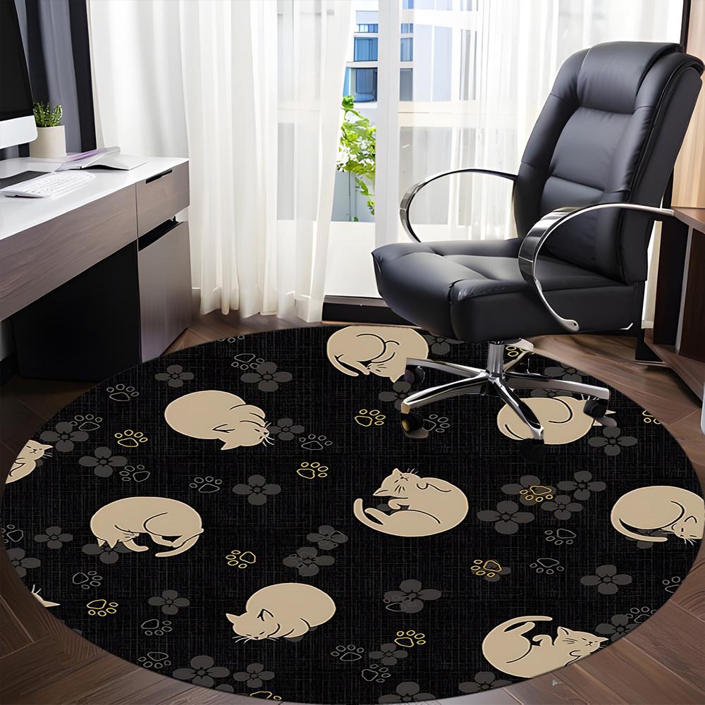 1pc Cat Floral Office Round Area Rug, Under Office Chairs Bedroom Living Room Home Decor, Room Deco